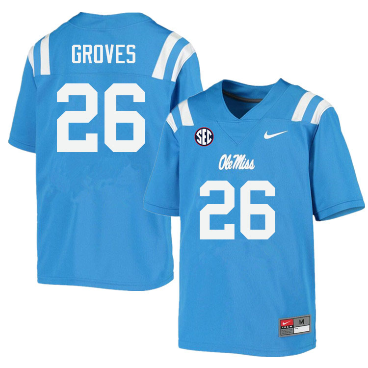 Ole Miss Rebels #26 Taylor Groves College Football Jerseys Sale-Power Blue